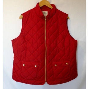 St. Johns Bay Women's Puffer Vest size OX Quilted Full Zip Red with Pockets